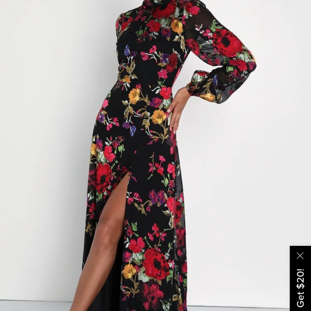 Lulu's Black Floral Long Sleeve Maxi Dress